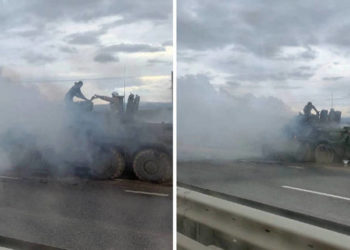 В окупованому Криму під час руху згорів російський БТР (відео)