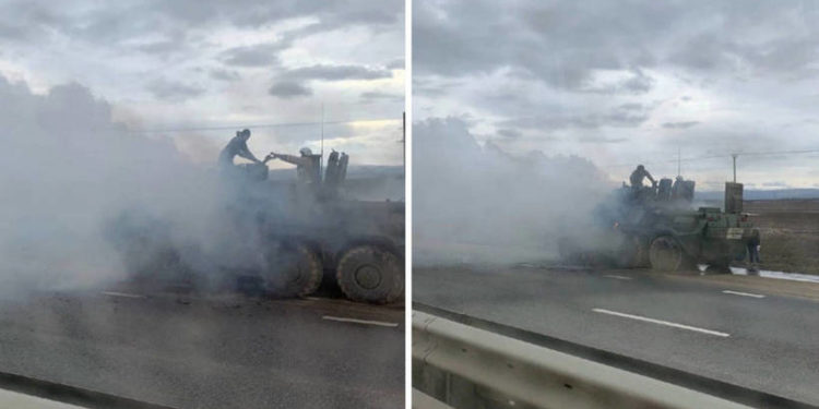 В окупованому Криму під час руху згорів російський БТР (відео)