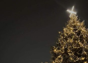 Новорічну ялинку у Львові увінчали стилізованим протитанковим їжаком (фото)