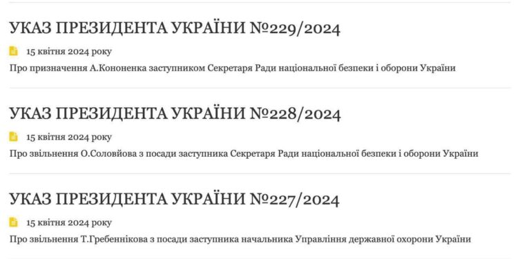 Укази Президента України (скрін сторінки)