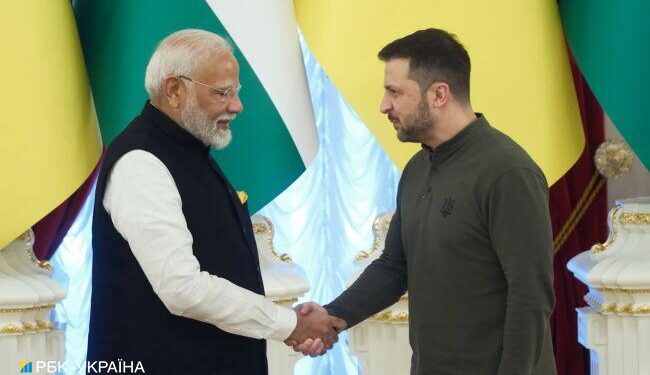 Прем'єр Індії Нарендра Моді та президент України Володимир Зеленський. Віталій Носач, РБК-Україна