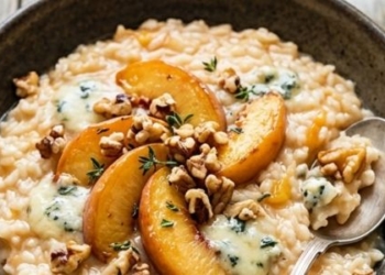 Персикове різотто з дорблю та волоським горіхом