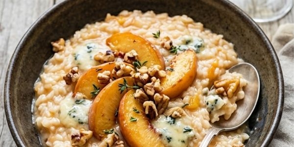 Персикове різотто з дорблю та волоським горіхом