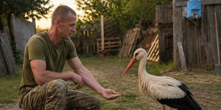 Крилатий талісман: до артилеристів 50-ї бригади з Тернопільщини на передову щодня прилітає лелека